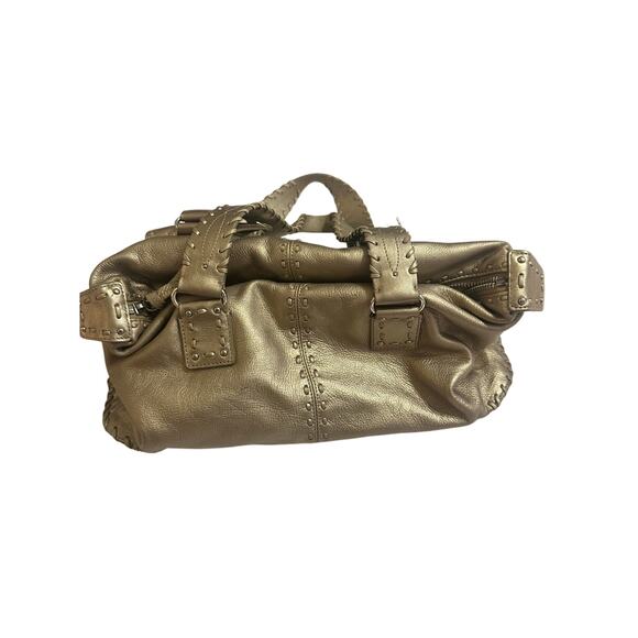 Michael Kors Metallic Gold Satchel Handbag – Western Stitch Detail - Picture 2 of 11